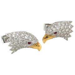 E. Wolfe & Co. Boutons de manchette tête d'aigle en or blanc 18 carats et diamants 2,55 carats