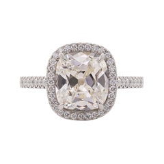 E Wolfe & Co 3.33 Carats J SI1 Old-Cut Cushion Diamond Cluster Ring in Platinum