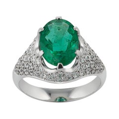E Wolfe & Co Handmade 18ct White Gold Emerald and Diamond Cocktail Ring