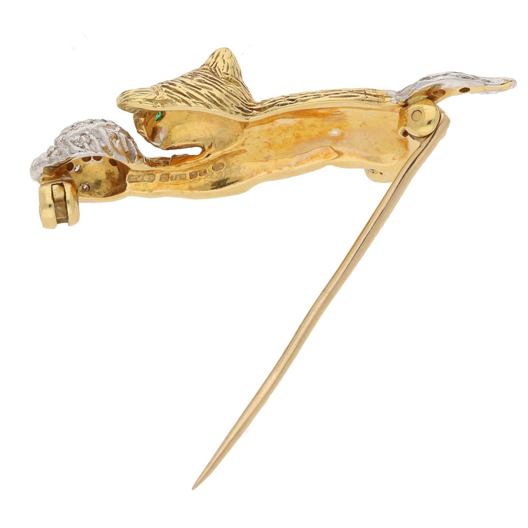 E. Wolfe & Co. Vintage Diamond Playing Cat Brooch Yellow Gold In Good Condition In London, GB