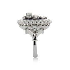 18 Carat White Gold Enamel and 1.52 Carats Diamond Flower Ring