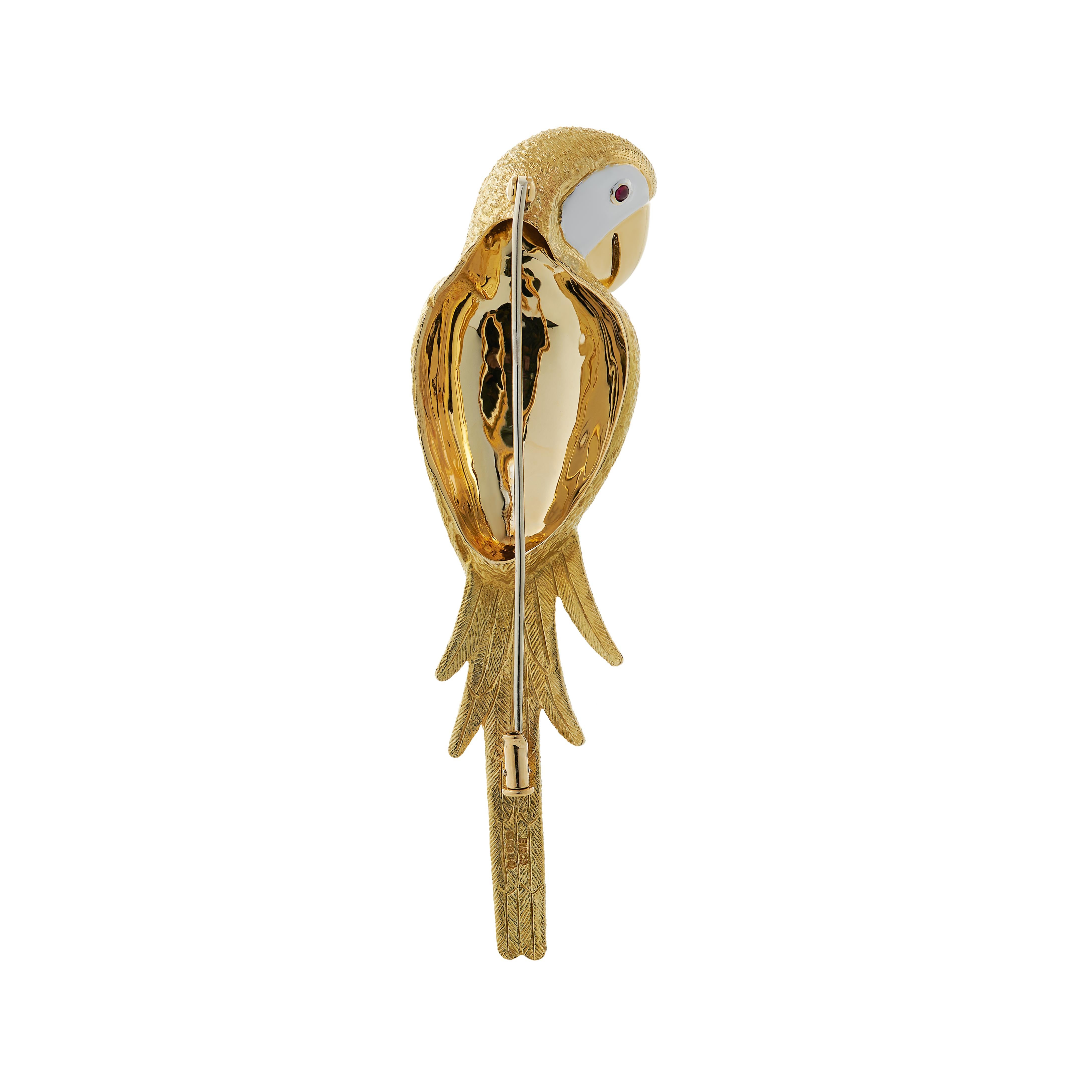 Broche de oro amarillo de 18 quilates con loro engastado con diamantes Moderno
