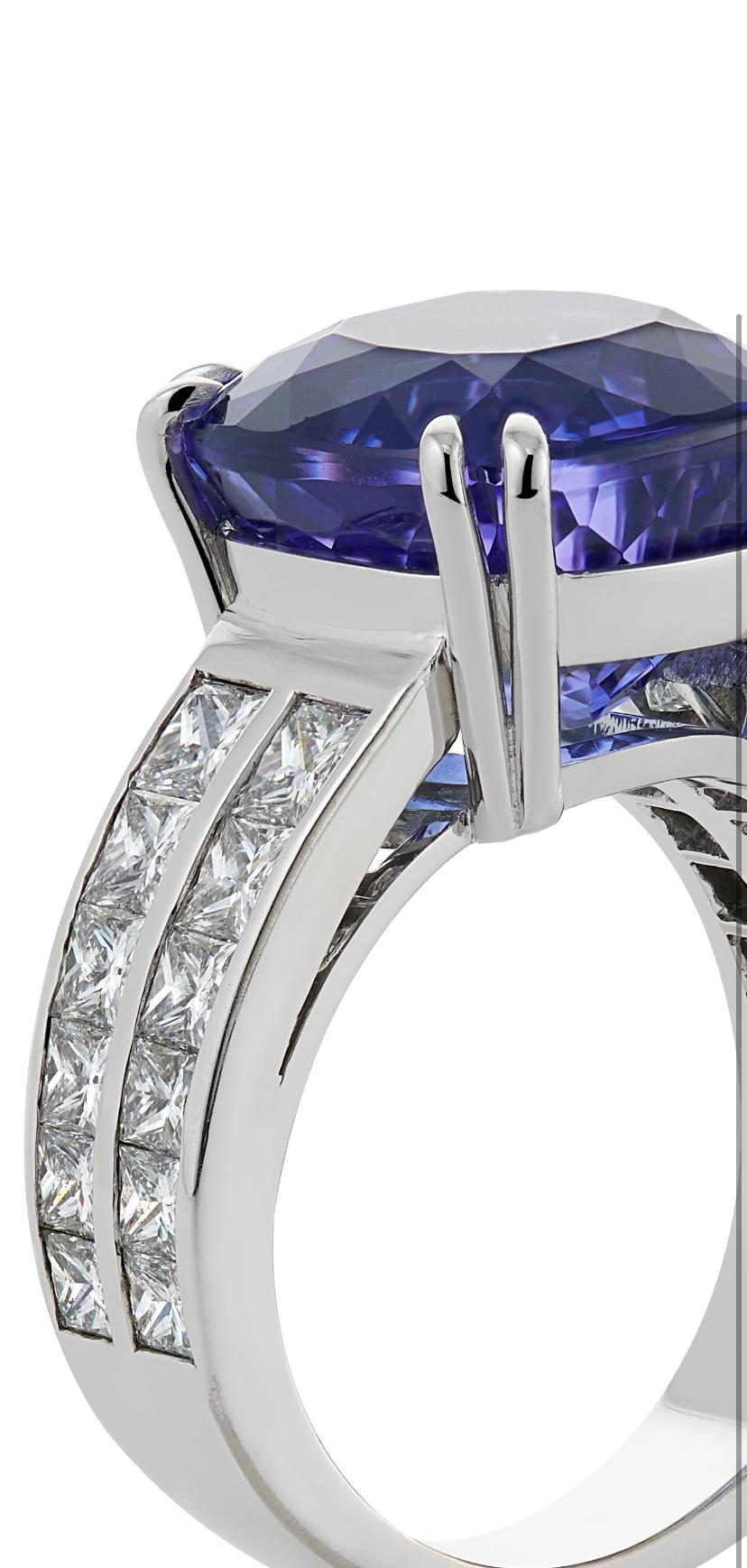 Princess Cut 18ct White Gold 9 Carat Tanzanite and Diamond Cocktail Ring For Sale