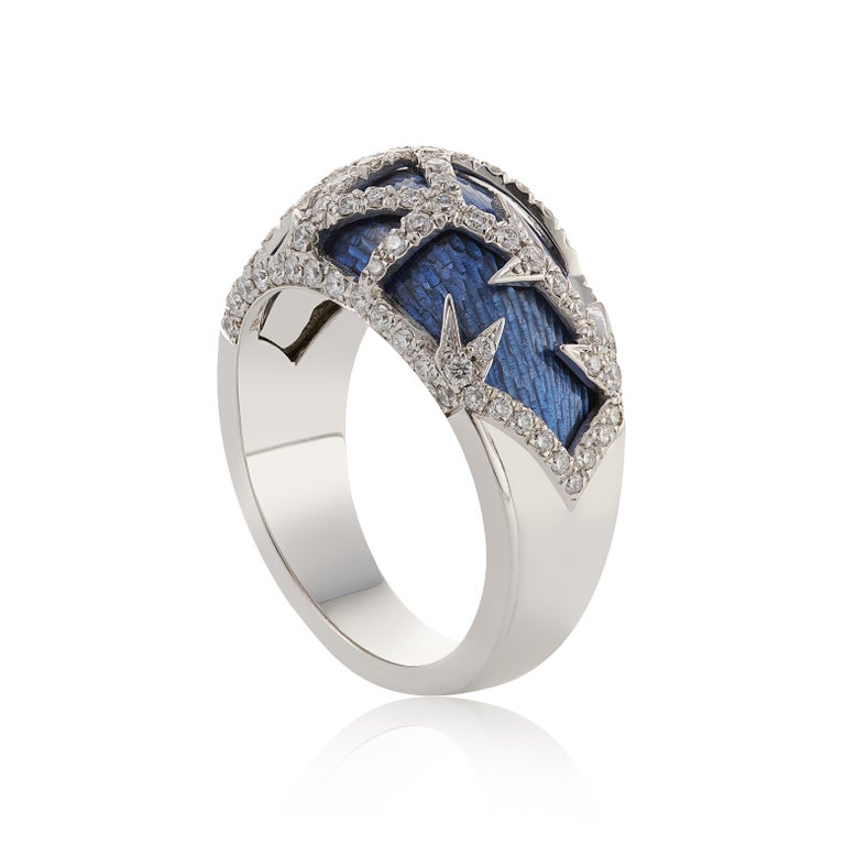 18ct White Gold Blue Enamel and Diamond "Frost" Ring For Sale at 1stDibs