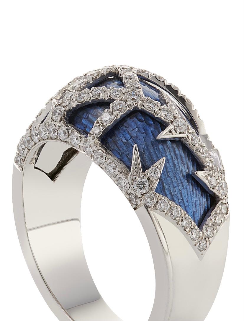Contemporary 18ct White Gold Blue Enamel and Diamond 