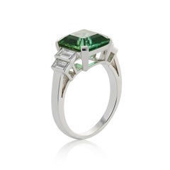 18ct White Gold Green Tourmaline and Diamond Baguette Ring