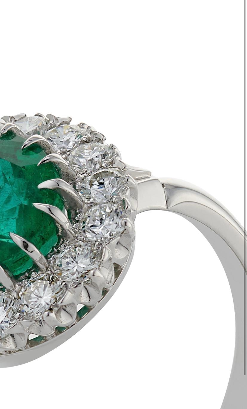 Emerald Cut 2.82 Carat Emerald and Diamond Platinum Cluster Ring For Sale
