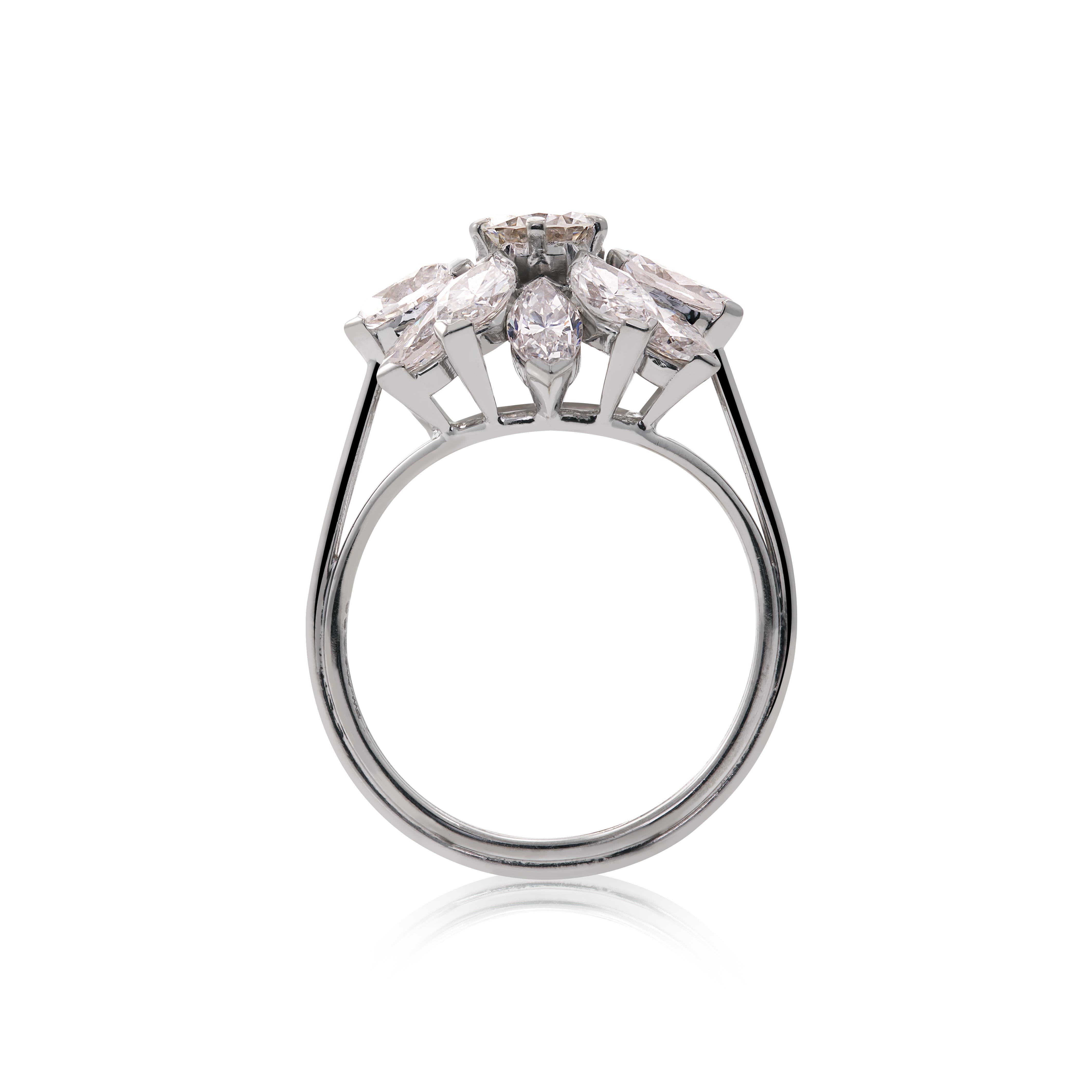 Contemporary 3.52cts Round Brilliant-Cut and Marquise Diamond Cocktail Ring For Sale