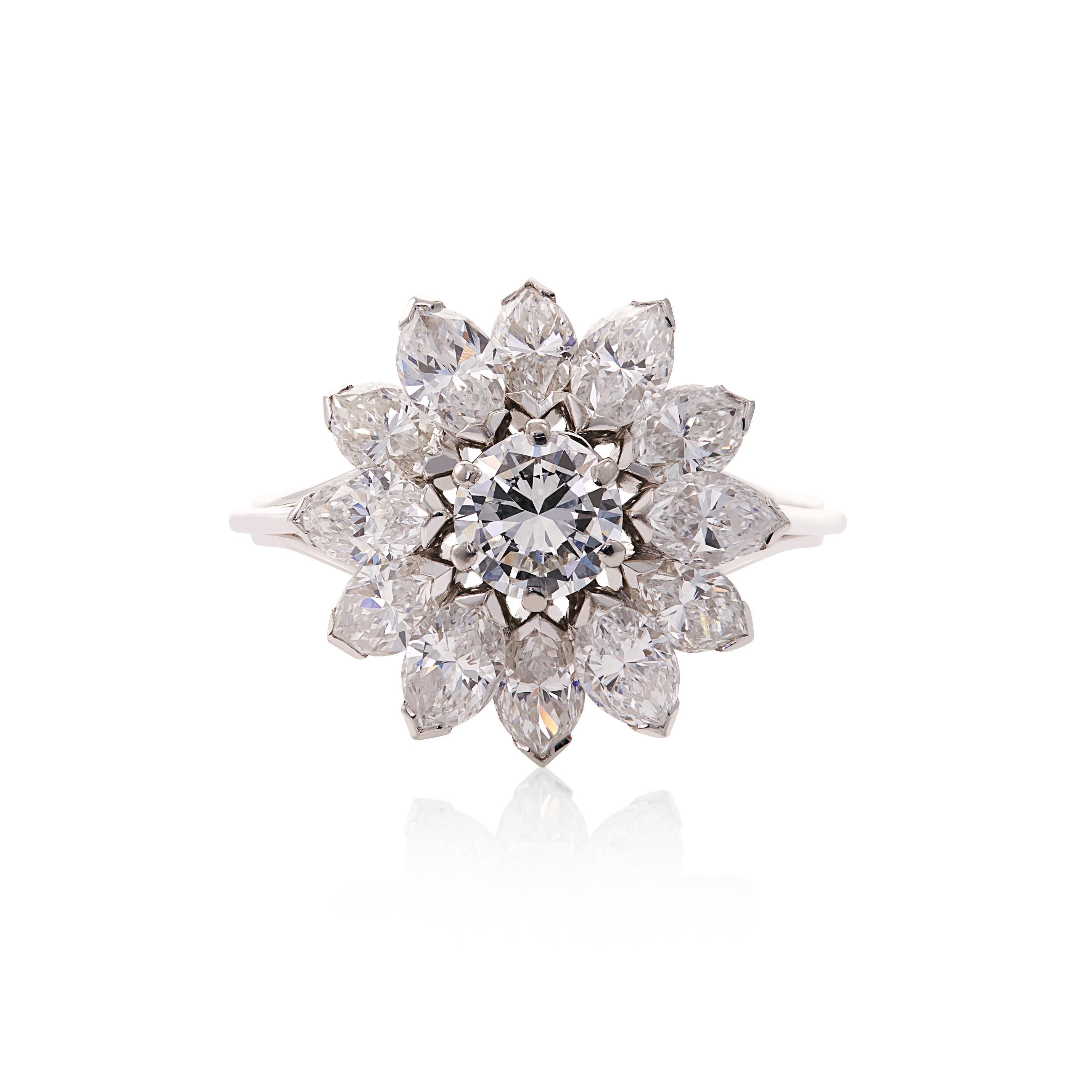 Marquise Cut 3.52cts Round Brilliant-Cut and Marquise Diamond Cocktail Ring For Sale