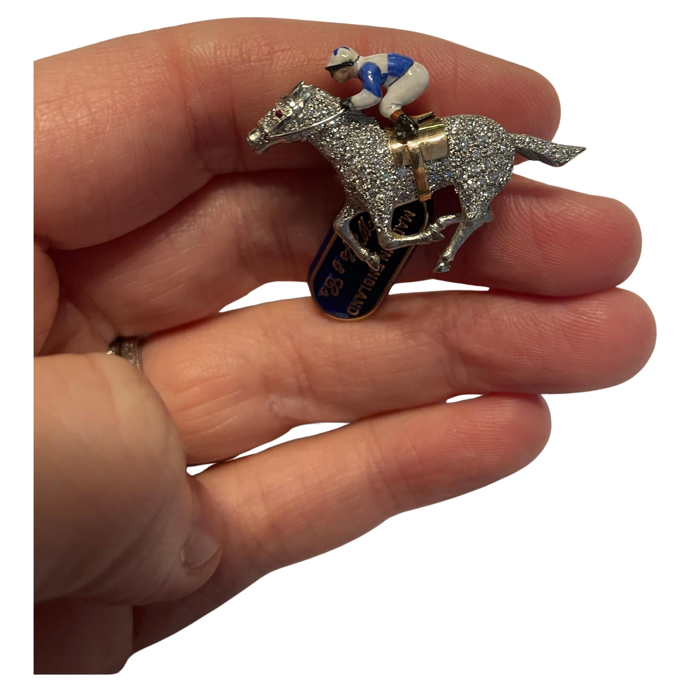 E. Wolfe & Company spilla in oro con diamanti incastonati e cavaliere in smalto