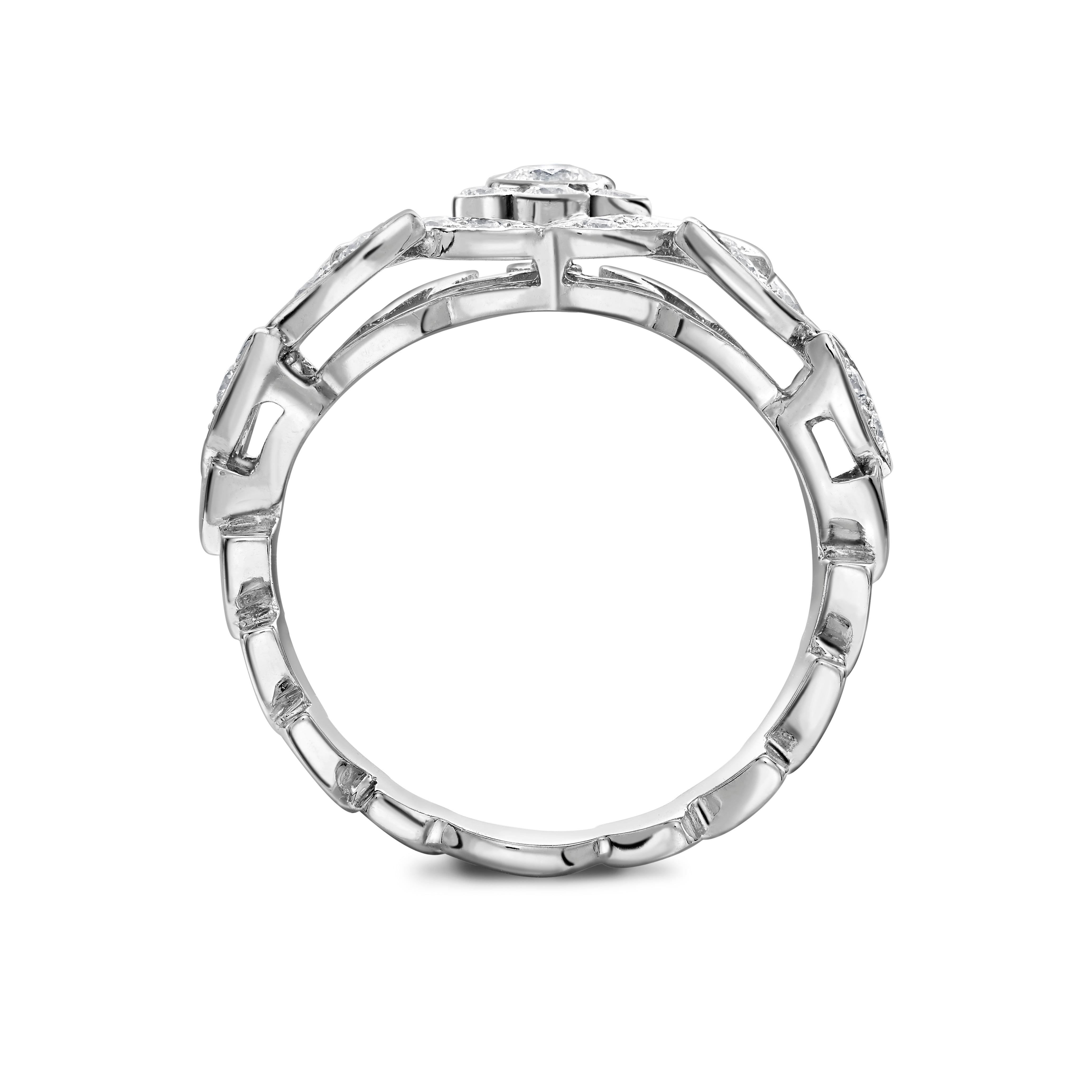 Modern Platinum Diamond-Set Ring with .64 Carats of Diamonds For Sale