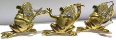 E. Wolfe Musical Frog Band Trio Platinum Gold Diamond Emerald Ruby Pin Set