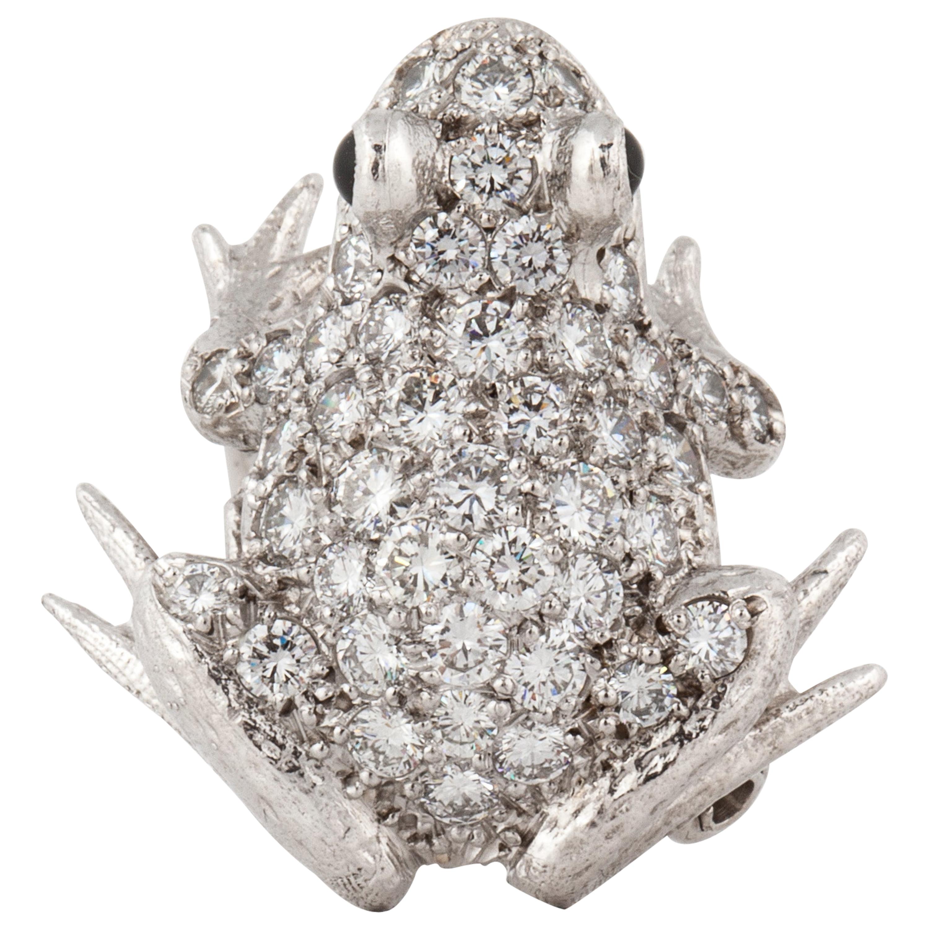 E. Wolfe Diamond Frog Pin in 18K White Gold