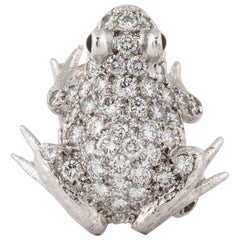 Vintage E. Wolfe Diamond Frog Pin in 18K White Gold