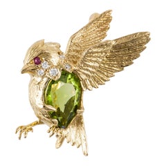 E. Wolfe Peridot Bird Pin in 18K Gold
