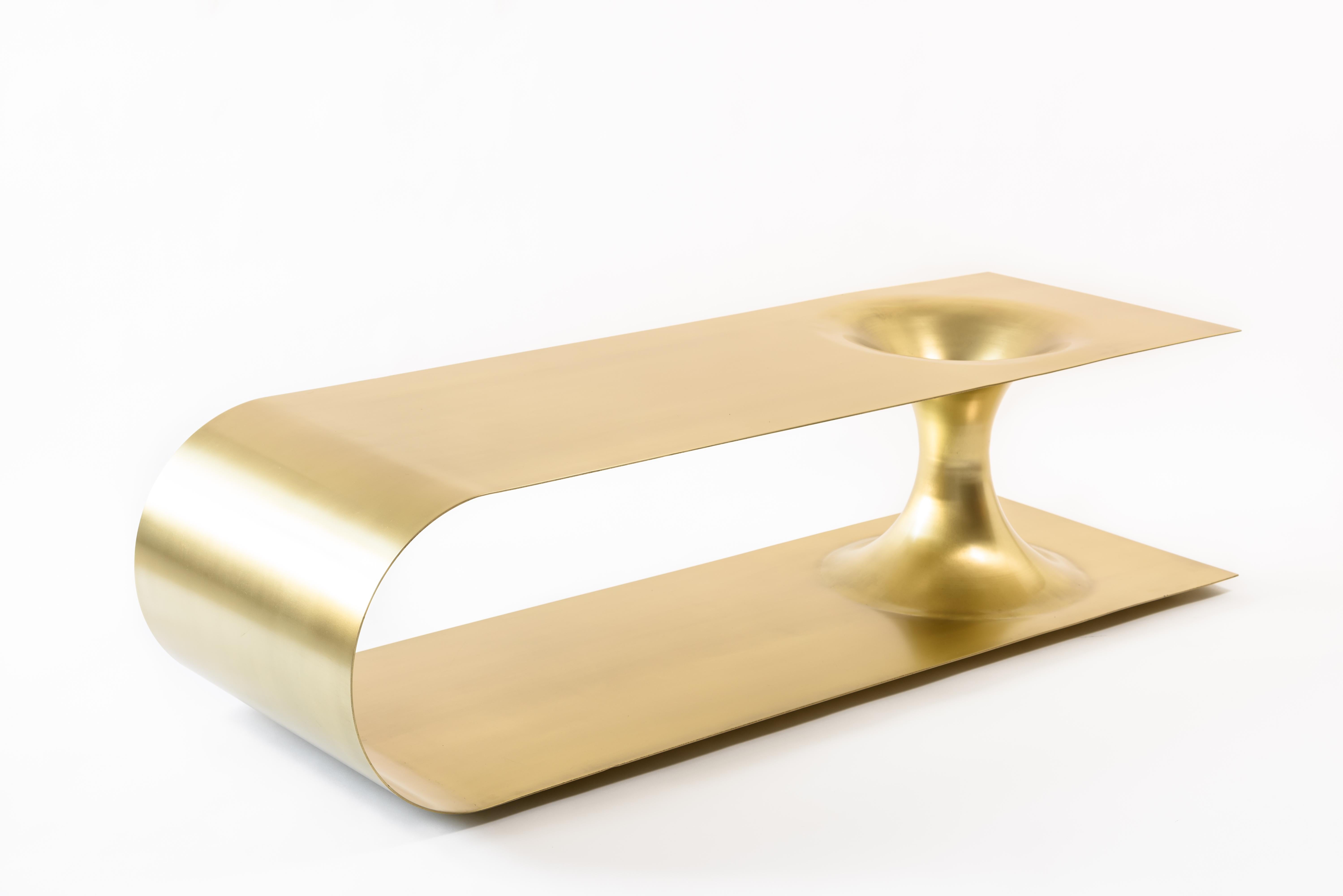 American EÆ Wormhole Occasional Coffee Table in Polished Brass Plated Steel