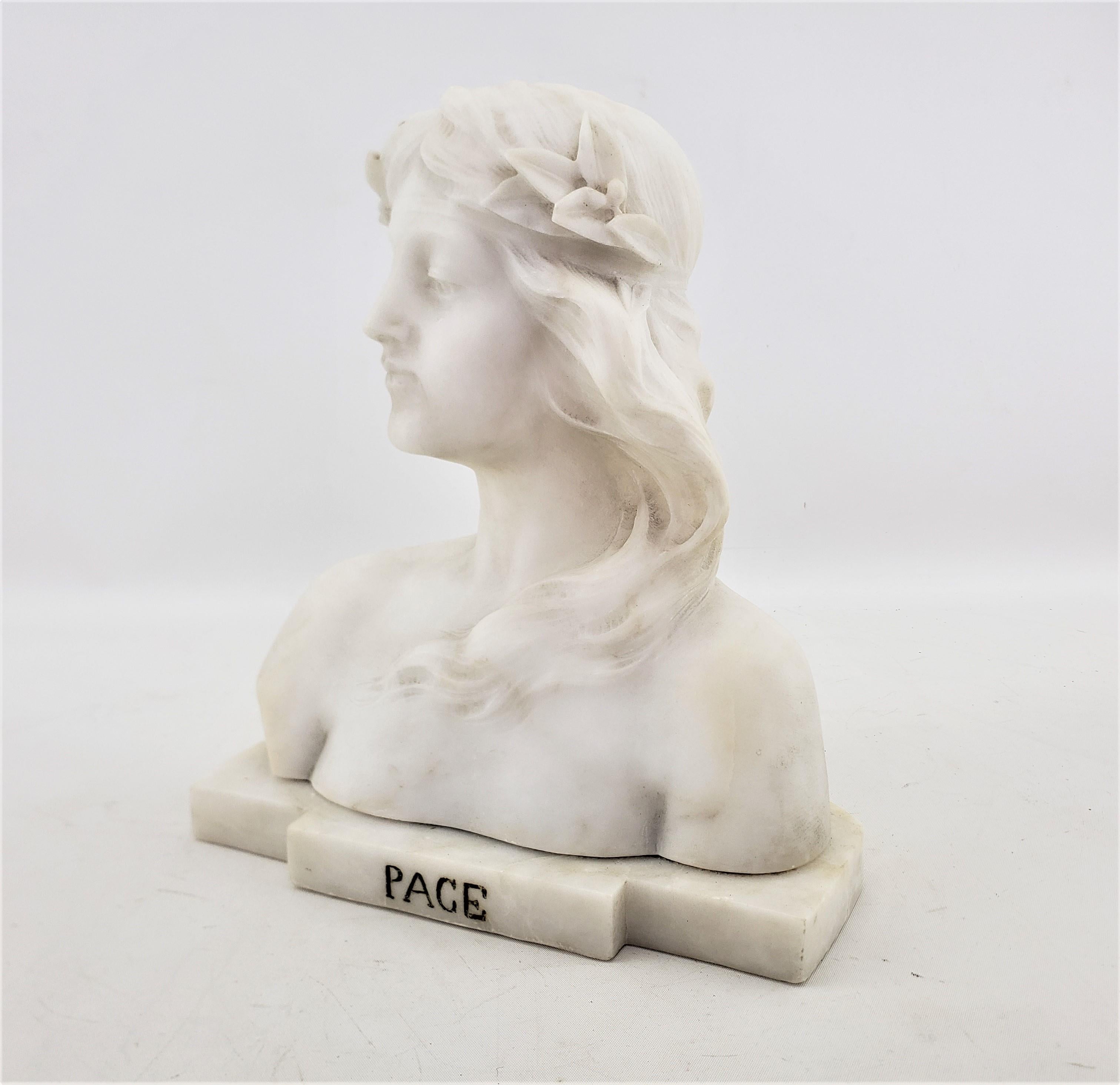 This antique bust is signed by the artist consistent with the work of the renowned Emelio Zocchi of Italy and dating to approximately 1900 and done in the period Renaissance Revival style. This well executed bust of sculpture is done in white marble