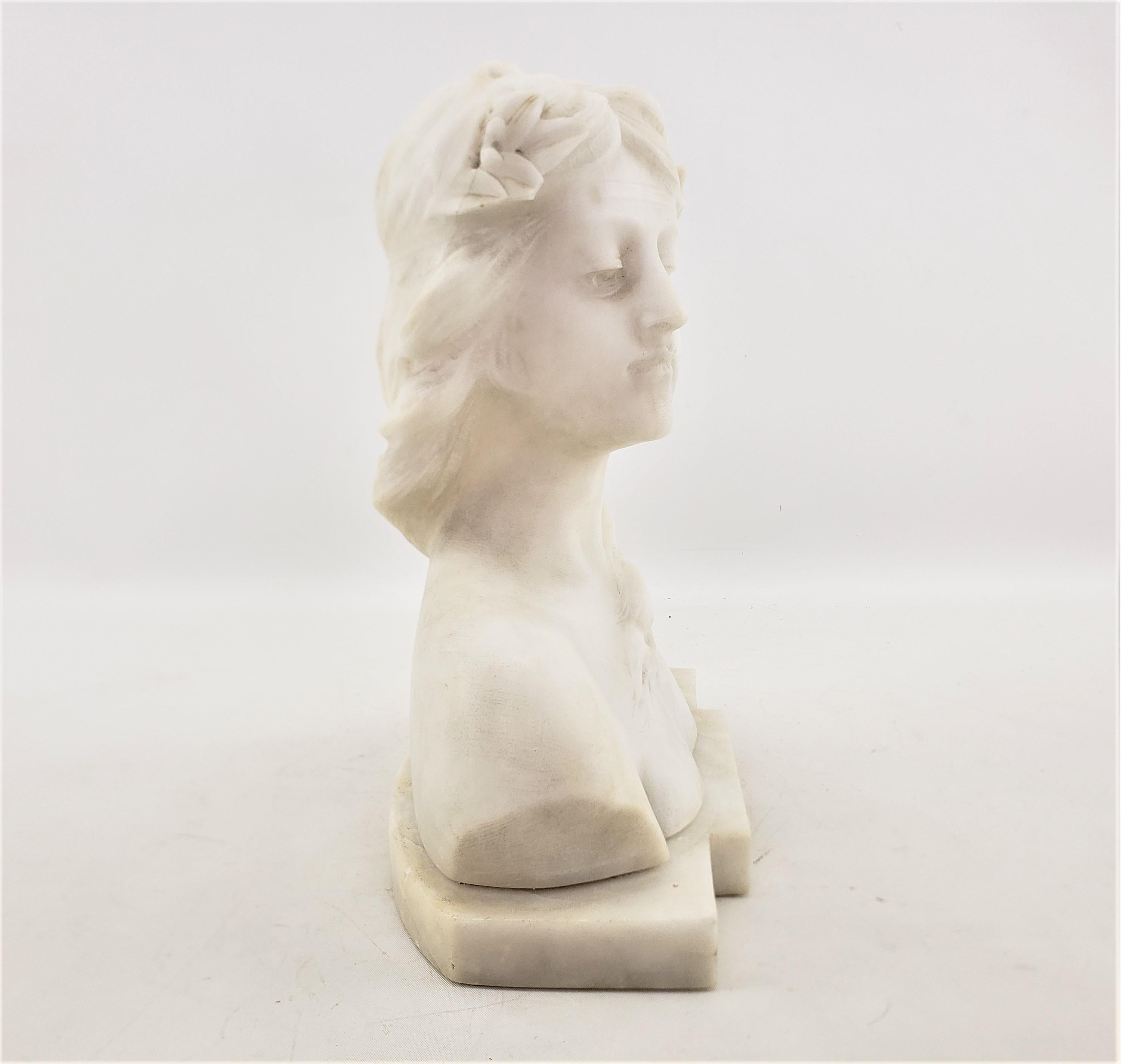 Renaissance Revival E. Zocchi Signed Antique White Marble Bust or Sculpture of a Young Female 