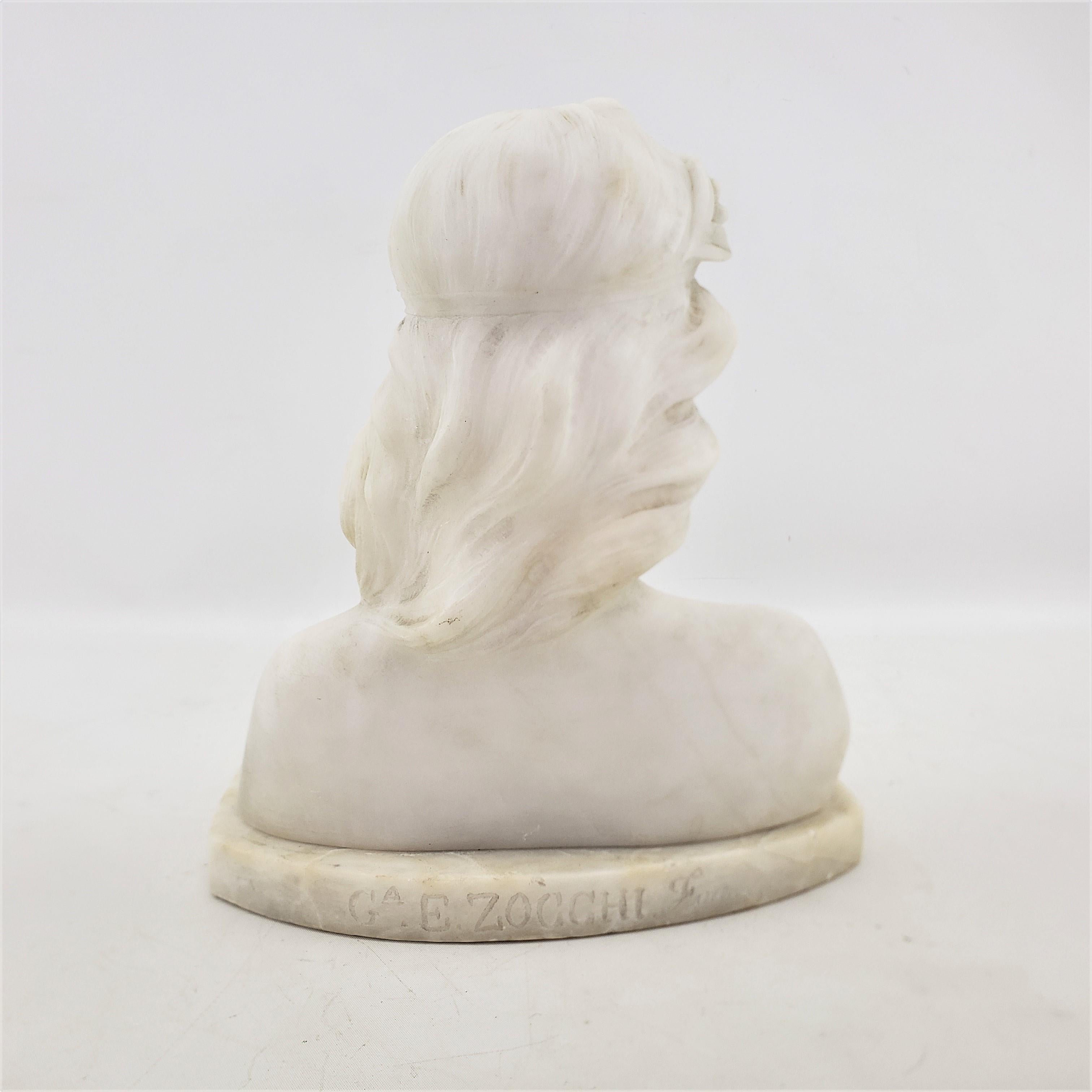 Italian E. Zocchi Signed Antique White Marble Bust or Sculpture of a Young Female 