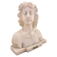 E. Zocchi Signed Antique White Marble Bust or Sculpture of a Young Female "Pace"
