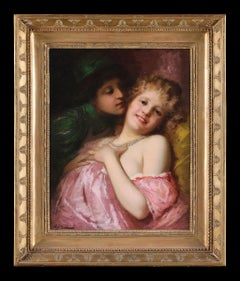 Whispering Lovers, 19th Century Oil on Panel Painting, Framed, Signed