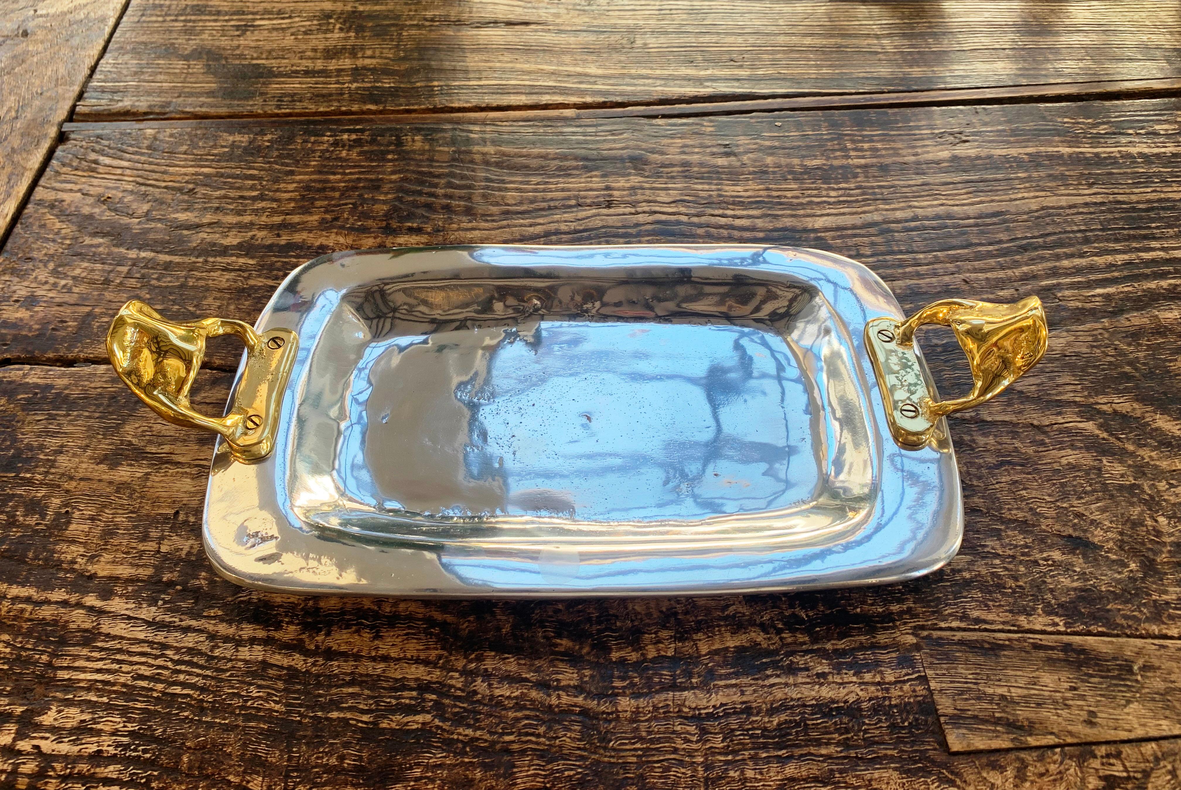 E002 Rectangular Tray Gold and aluminium coloured,  Solid cast Brass & Aluminium In New Condition For Sale In Benahavis, AN