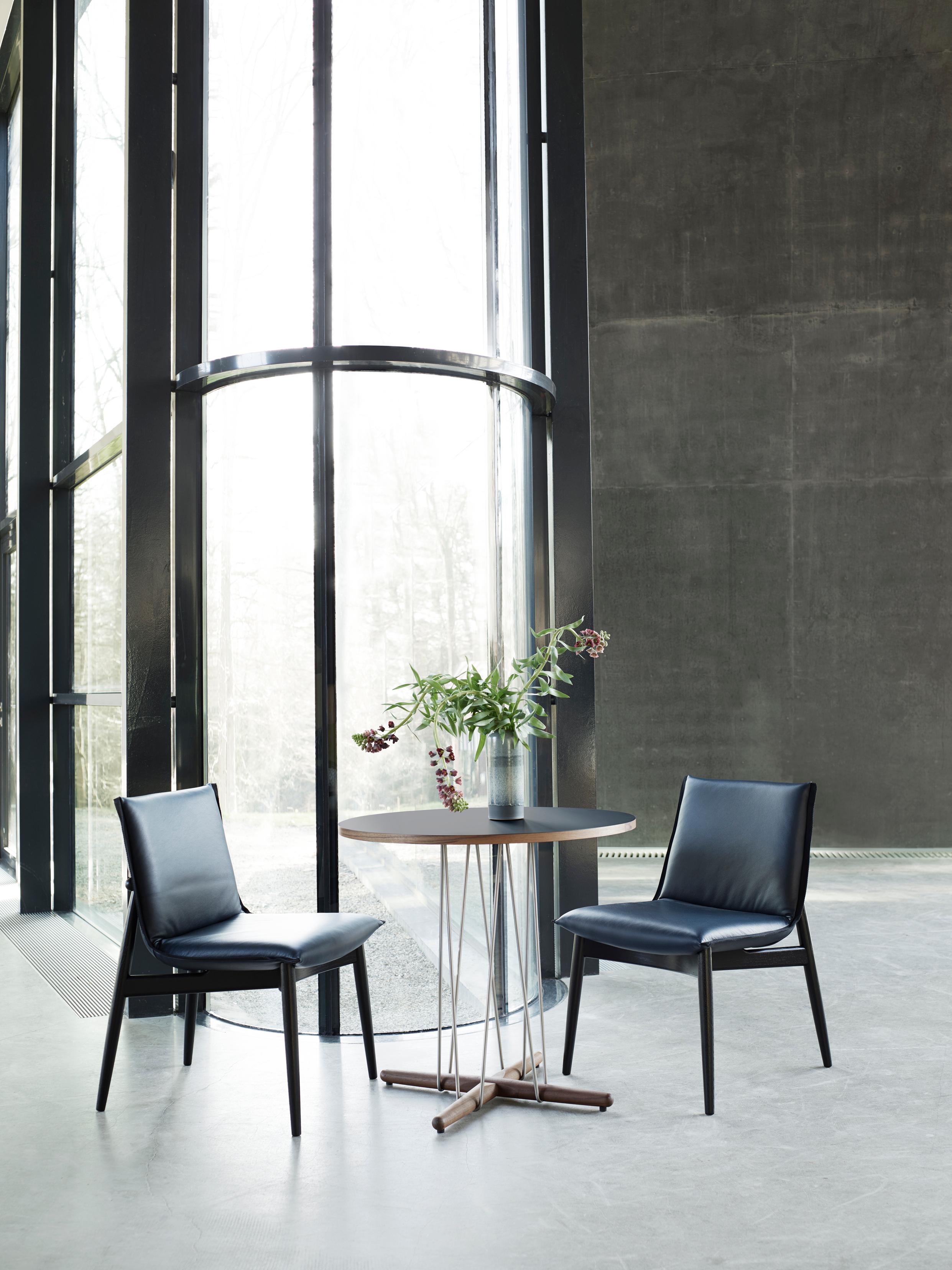 Contemporary E004 Embrace Chair in Oak Black with Thor 350 Leather & Black Edging by EOOS