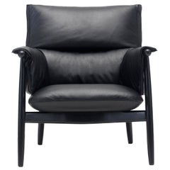 E015 Embrace Lounge Chair in Painted Black Oak, Loke black leather, black edging