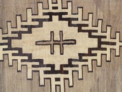 Alfombra Navajo Antigua, Lana hecha a mano, Colores neutros, Marfil, Beige, Gris y Marrón