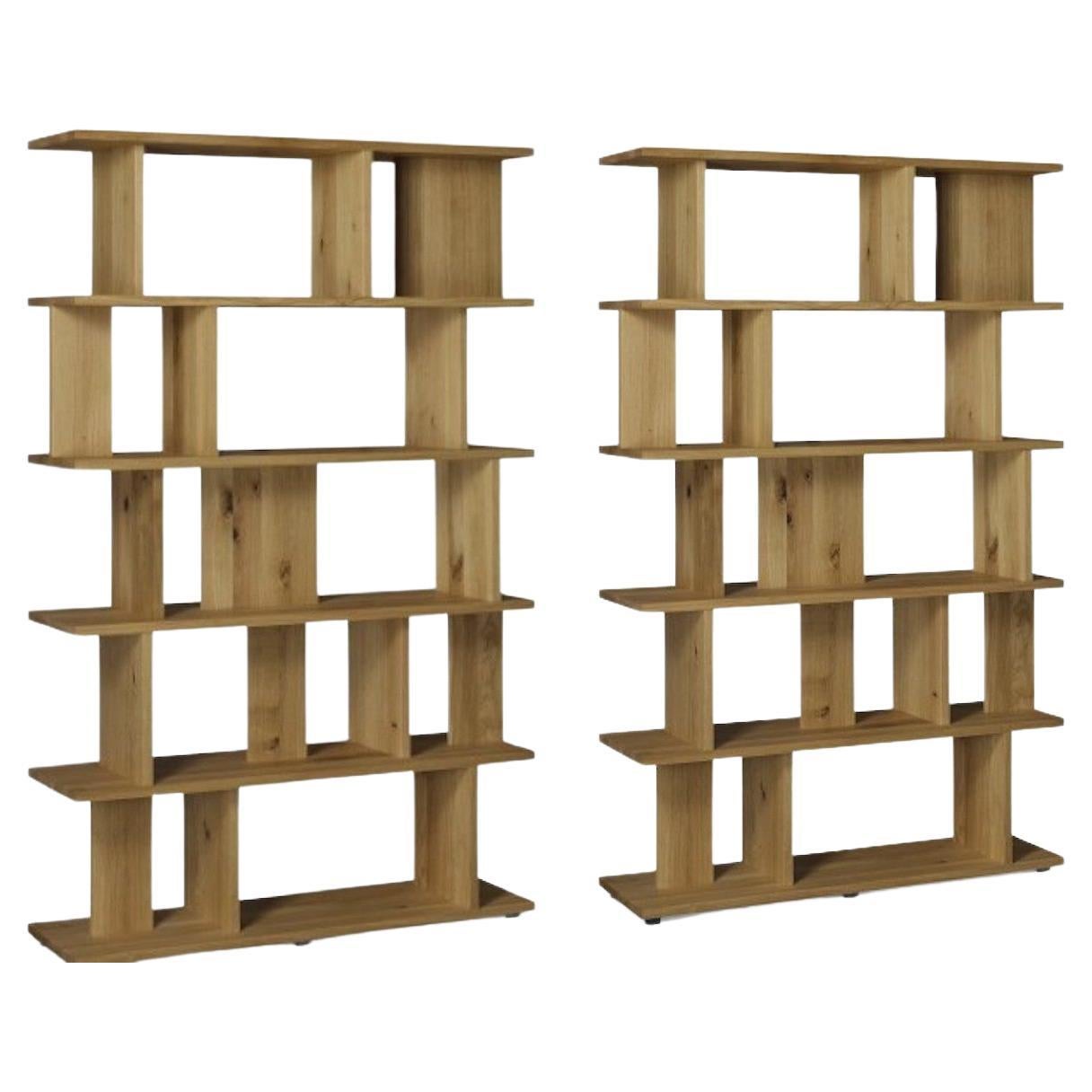 Ensemble de deux étagères européennes OAk de e15 Arie conçues par Arik Levy, en stock en vente