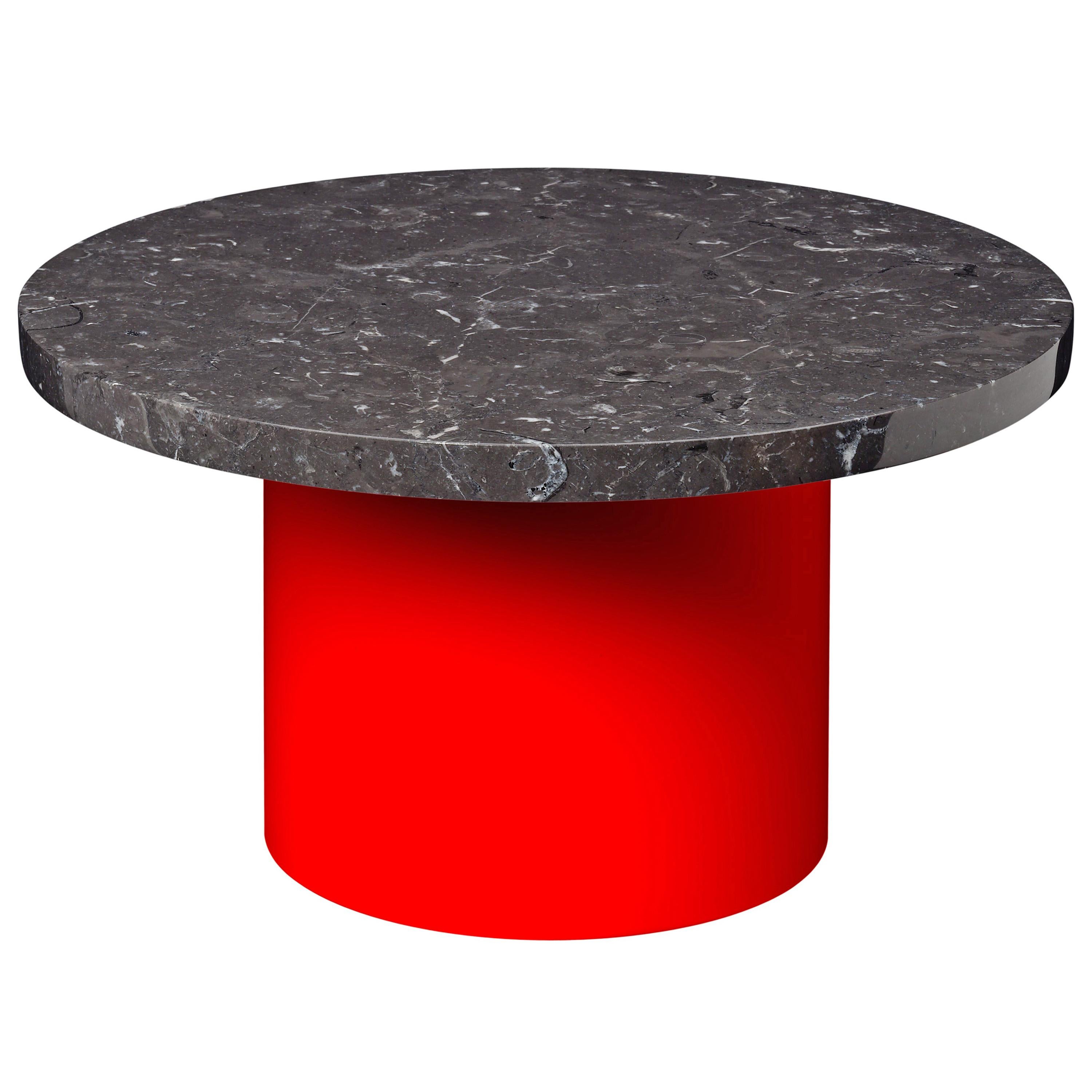 Black (Nero Marquina) e15 Enoki Side Table with Neon Red Base by Philipp Mainzer