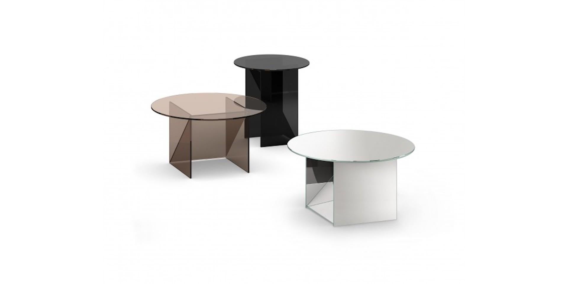 Inspired by art deco jewelry and industrial glass developments of the time, side tables KAISA illustrate sculptural elegance with abstractions in faceted and linear forms. Designed by industrial designer and goldsmith Annabelle Klute, KAISA side