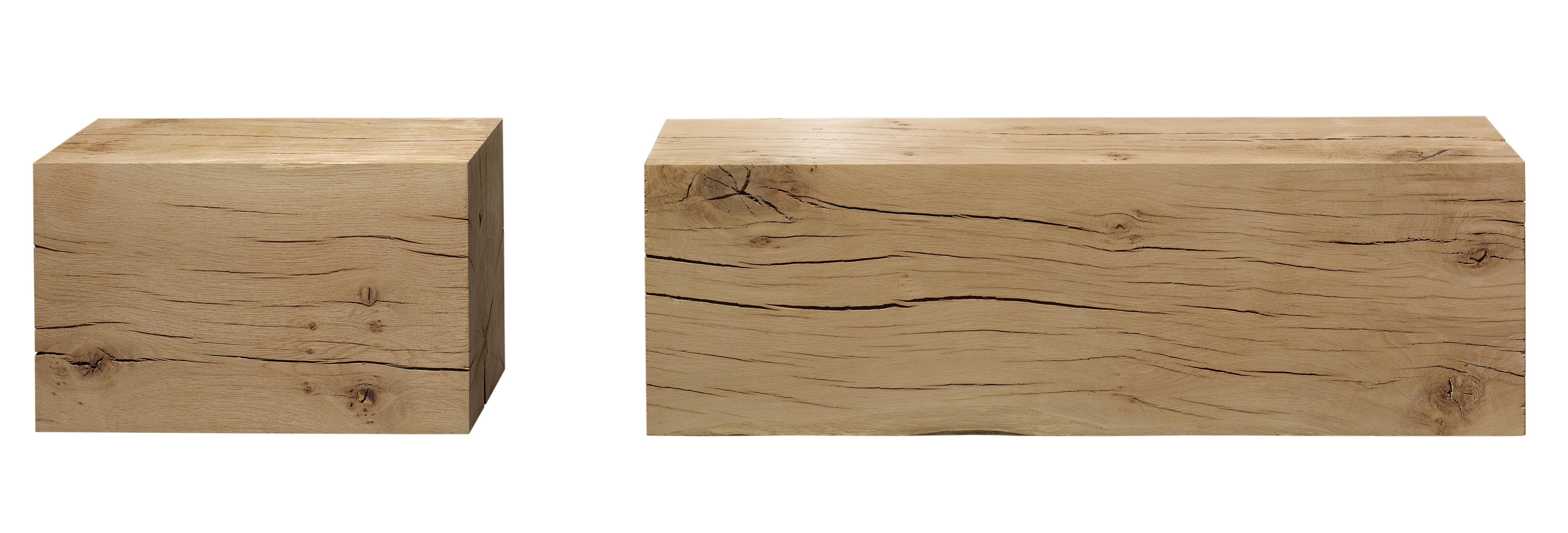 The object Raw is a robust piece crafted from seasoned European oak, which is rarely available in such wide dimensions as used in this piece. Reduced to the essential features, the rectangular form is untreated and bare with the natural markings