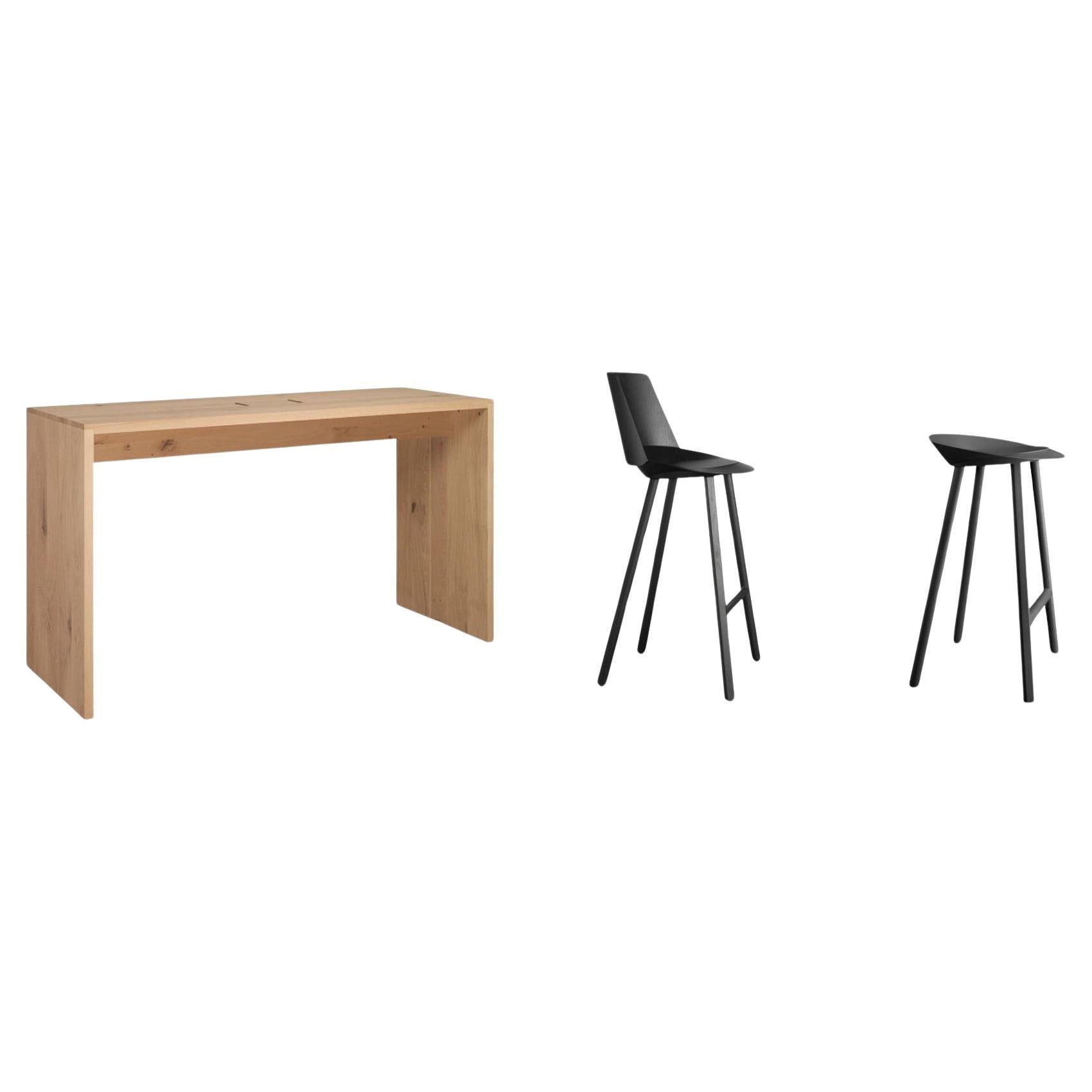 e15 Set of Ponte High Table with Cable Box & Four Black Oak Stools in STOCK