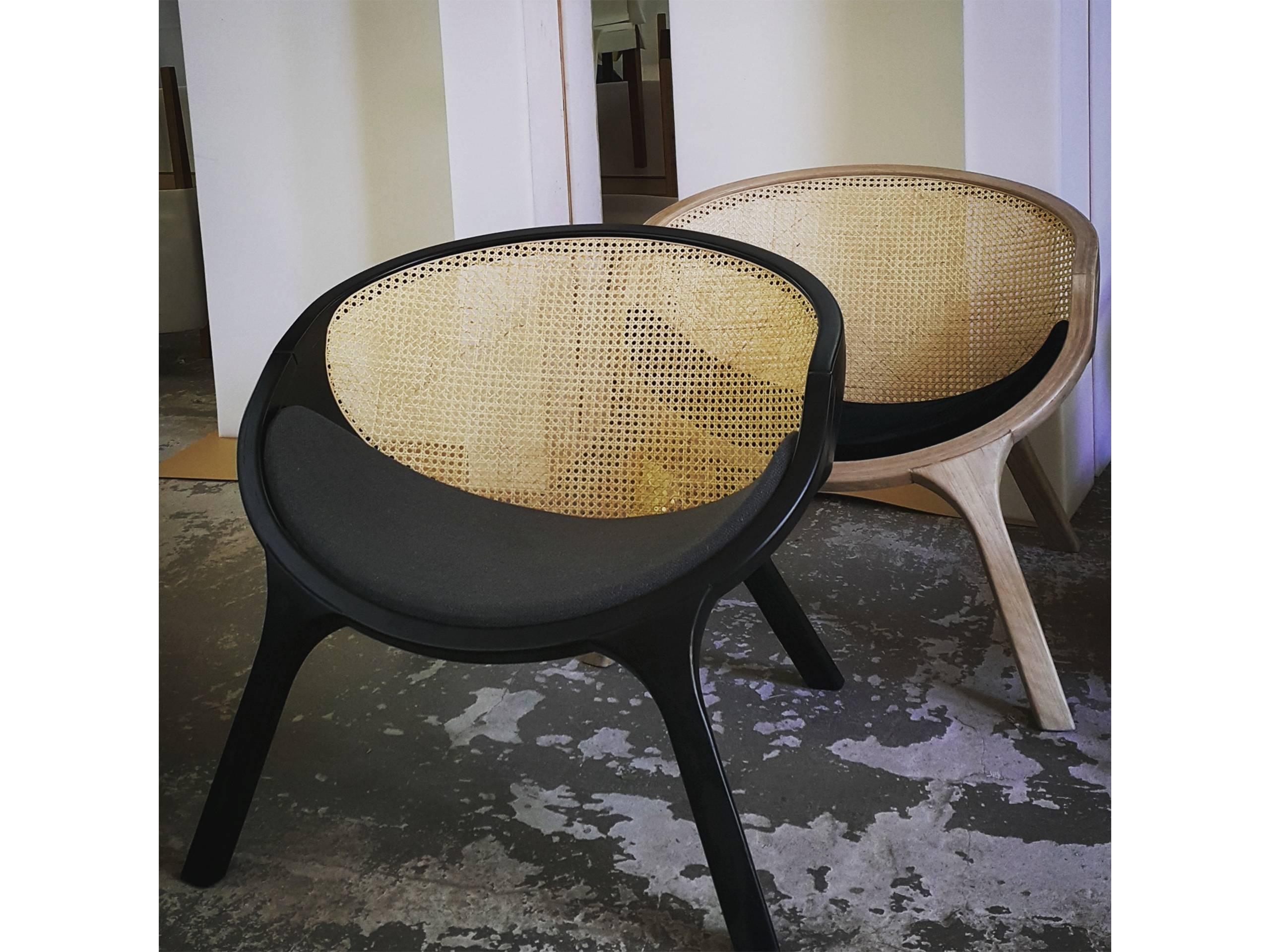 E2 Brazilian Contemporary Wood, Leather and Straw Easychair by Lattoog 1