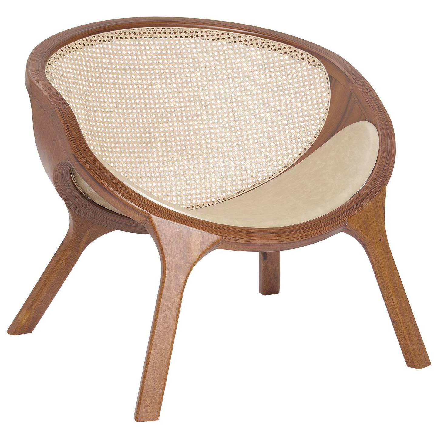 E2 Brazilian Contemporary Wood, Leather and Straw Easychair by Lattoog