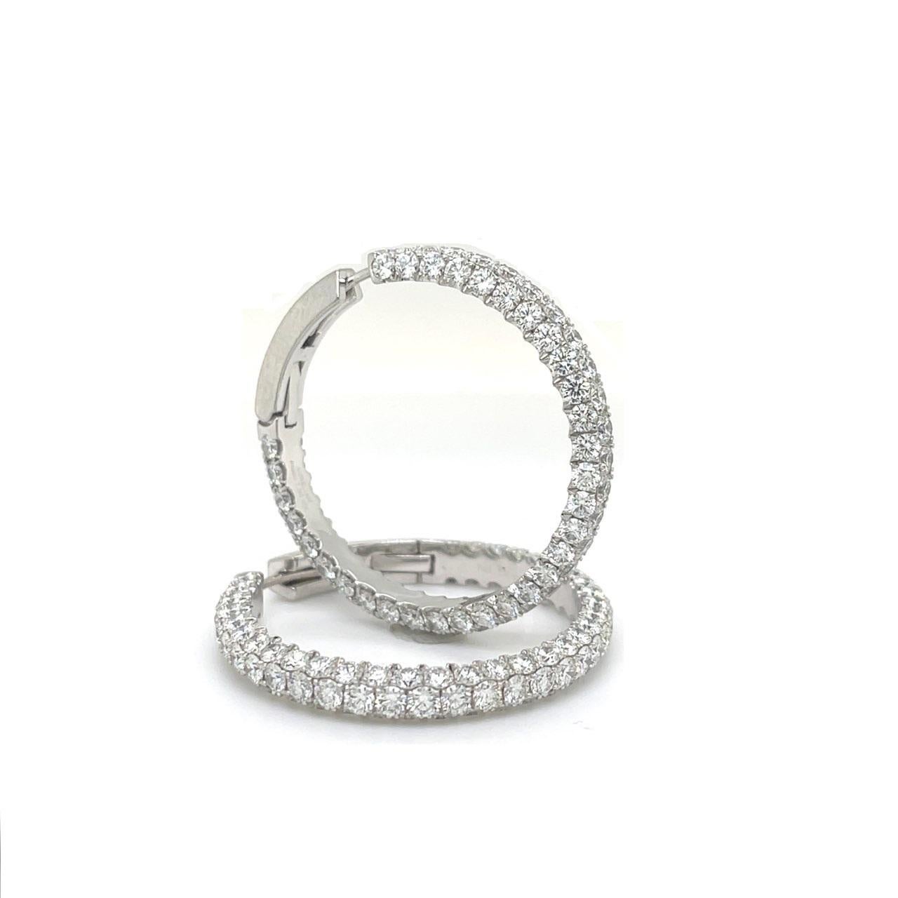 3 Row Micro Pave Platinum Hoop Earrings
Metal: Platinum
Diamond Info: G VS, 190 Round Brilliant Diamonds 
Total Diamond Weight: 7.95 cwt.
Item Weight: 18.71 gm
Size: 32 mm
Measurements:   4.10 mm x 2.60 mm
*** All products from Aurelian LLC & JA