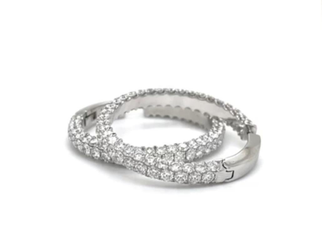 E3RPOW - 3 Row Micro Pave Platinum Hoop Earrings In New Condition For Sale In New York, NY