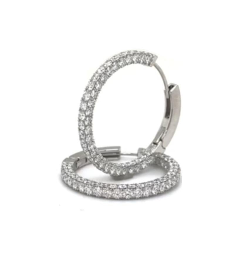 4 Row Micro Pave Platinum Hoop Earrings
Metal: Platinum
Diamond Info: G SI, 208 Round Brilliant Diamonds 
Total Diamond Weight: 5.87 cwt.
Item Weight: 11.0 gm
Size: 27 mm
Measurements:  3.0 mm x 2.70 mm
*** All products from Aurelian LLC & JA Star