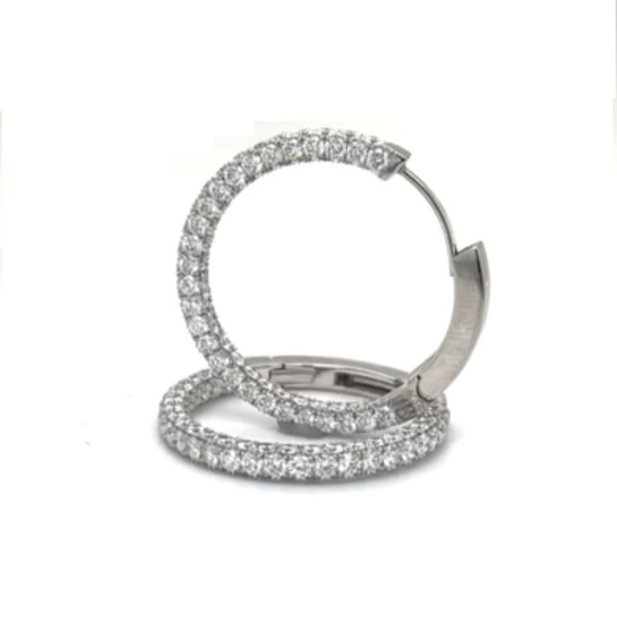 Round Cut E4POW - 4 Row Micro Pave Platinum Hoop Earrings For Sale