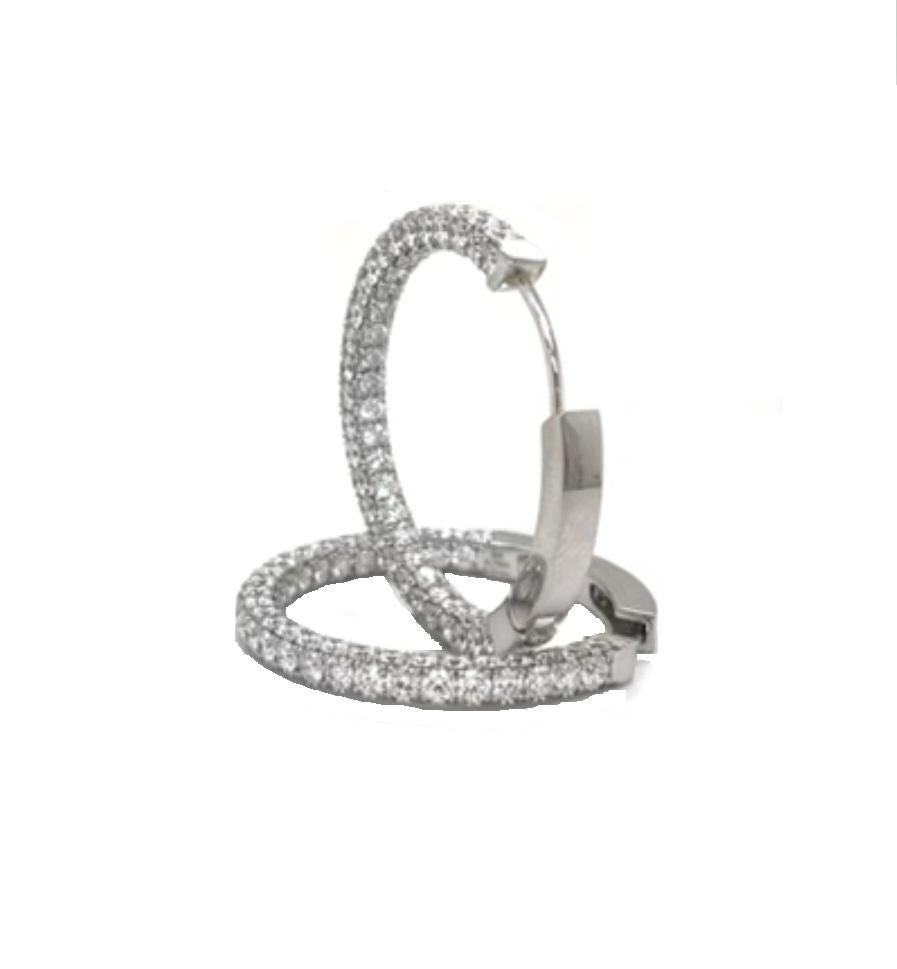 E4POW - 4 Row Micro Pave Platinum Hoop Earrings In New Condition For Sale In New York, NY