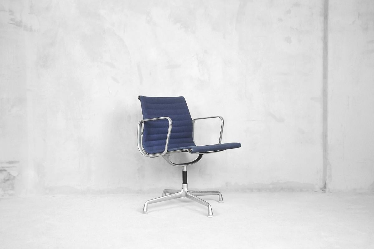 This EA 108 chair was designed by Charles & Ray Eames for Herman Miller in 1958s. This chair can rotate and is marked with Herman Miller sign, number 938-138. Considering its age this chair is still in very good condition, minimal traces of usage on