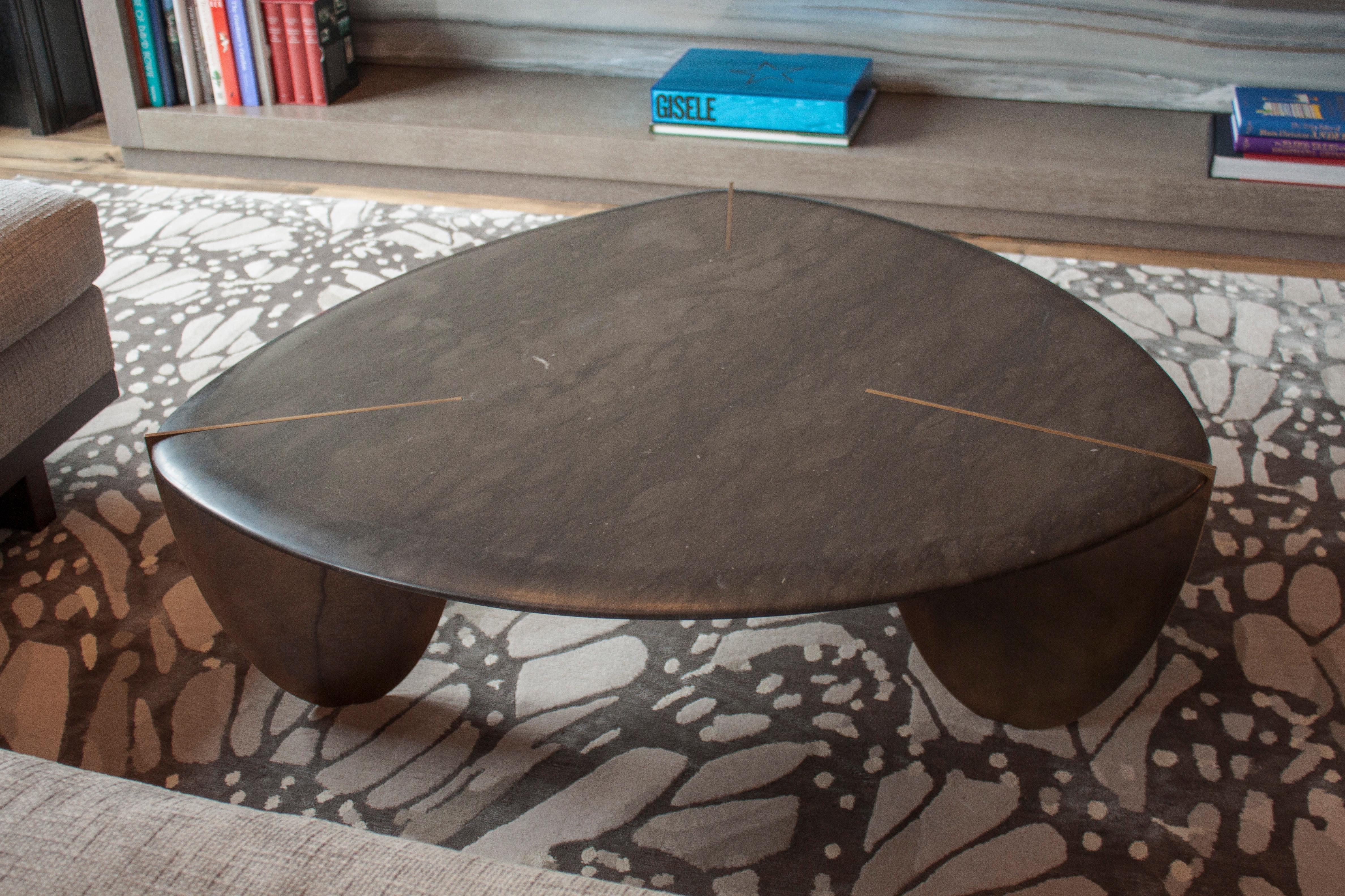 ETHER ATELIER Carved Edge Stone & Bronze Coffee Table, Customizeable In New Condition For Sale In Brooklyn, NY