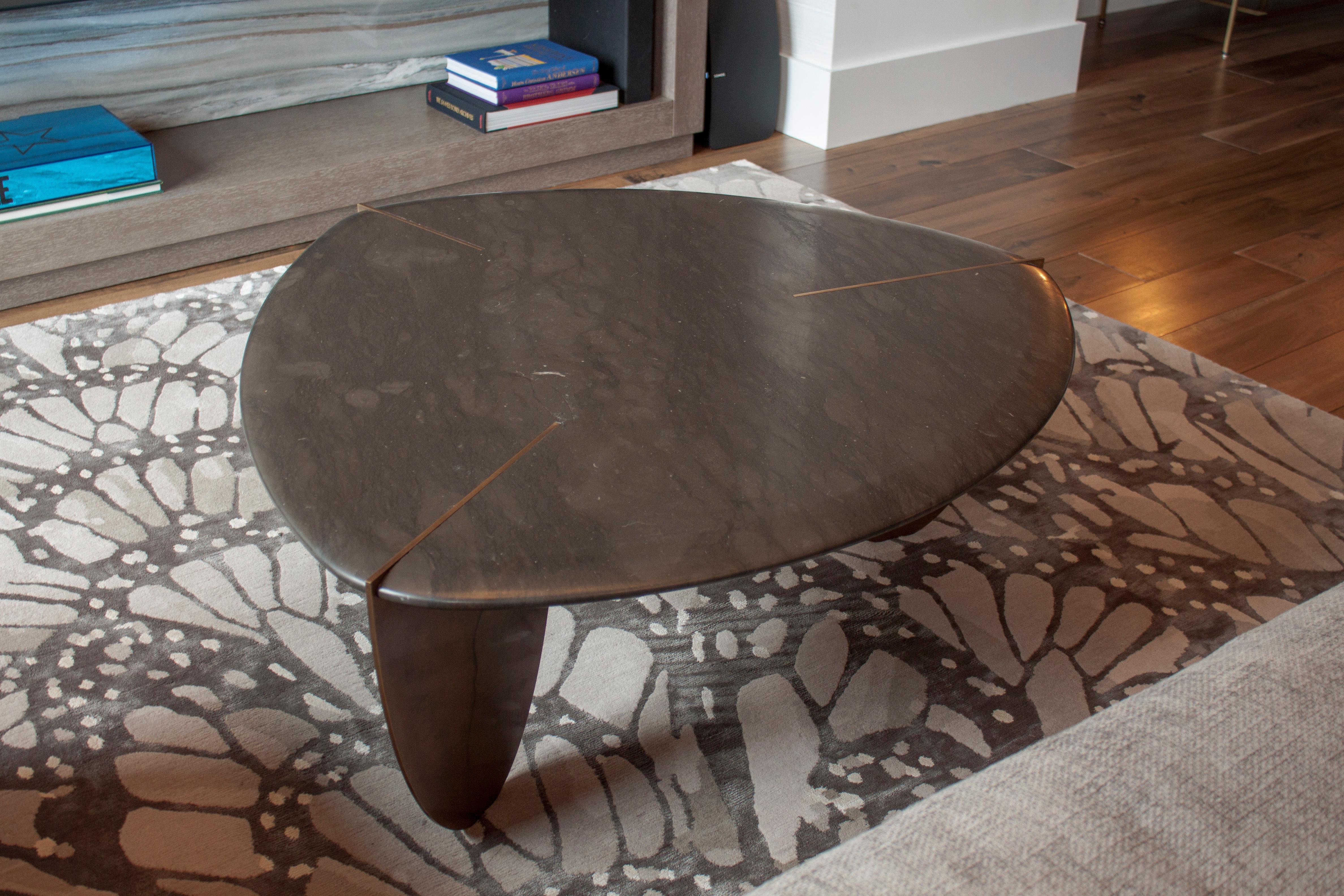 Contemporary ETHER ATELIER Carved Edge Stone & Bronze Coffee Table, Customizeable For Sale