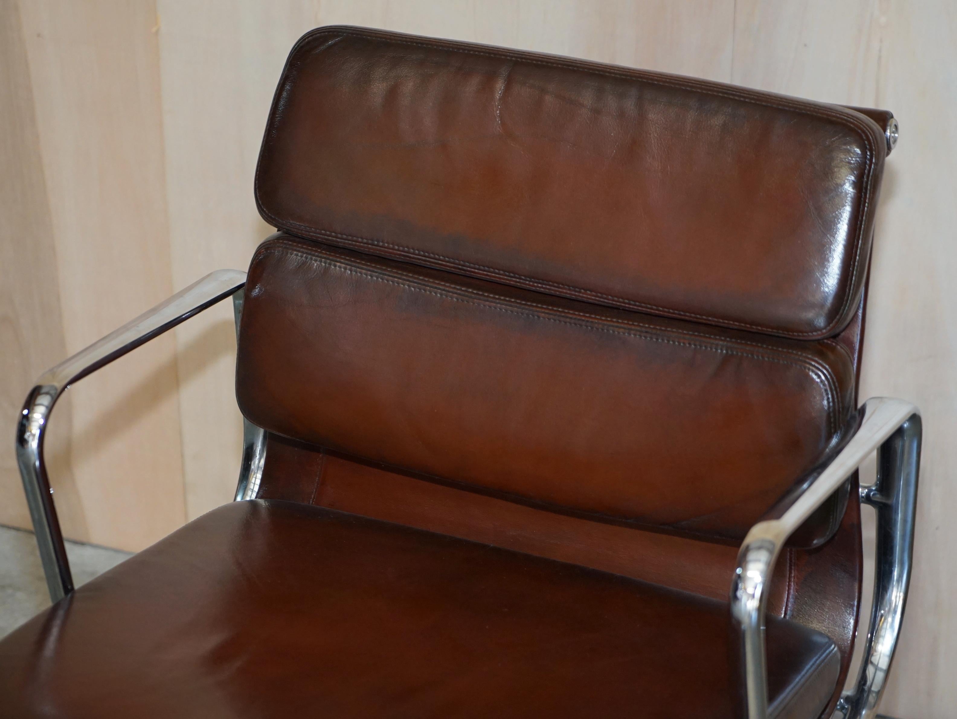 Mid-Century Modern Ea 208 One of a Kind Vitra Eames Softpad Brown Leather Office Swivel Armchair