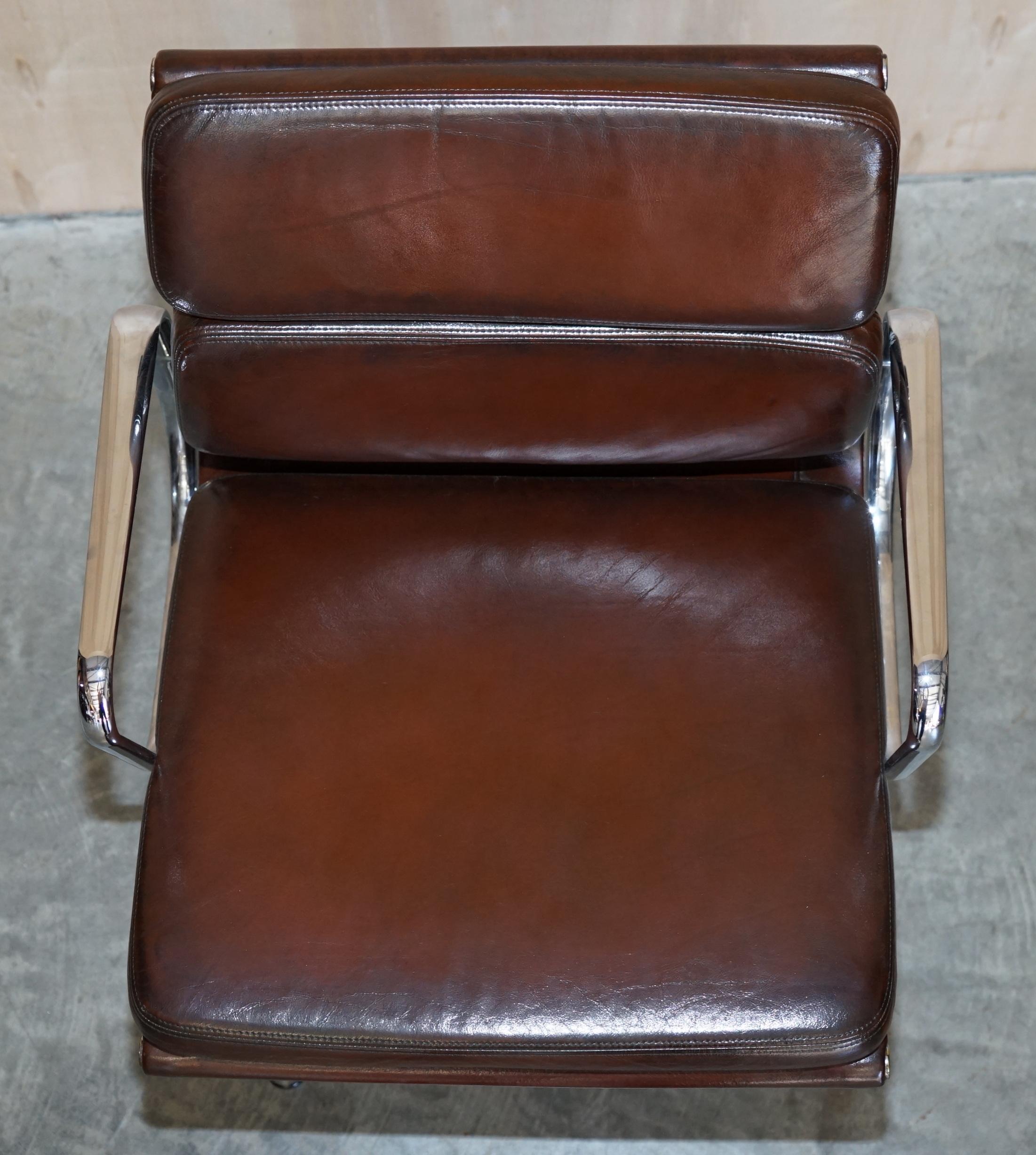 European Ea 208 One of a Kind Vitra Eames Softpad Brown Leather Office Swivel Armchair