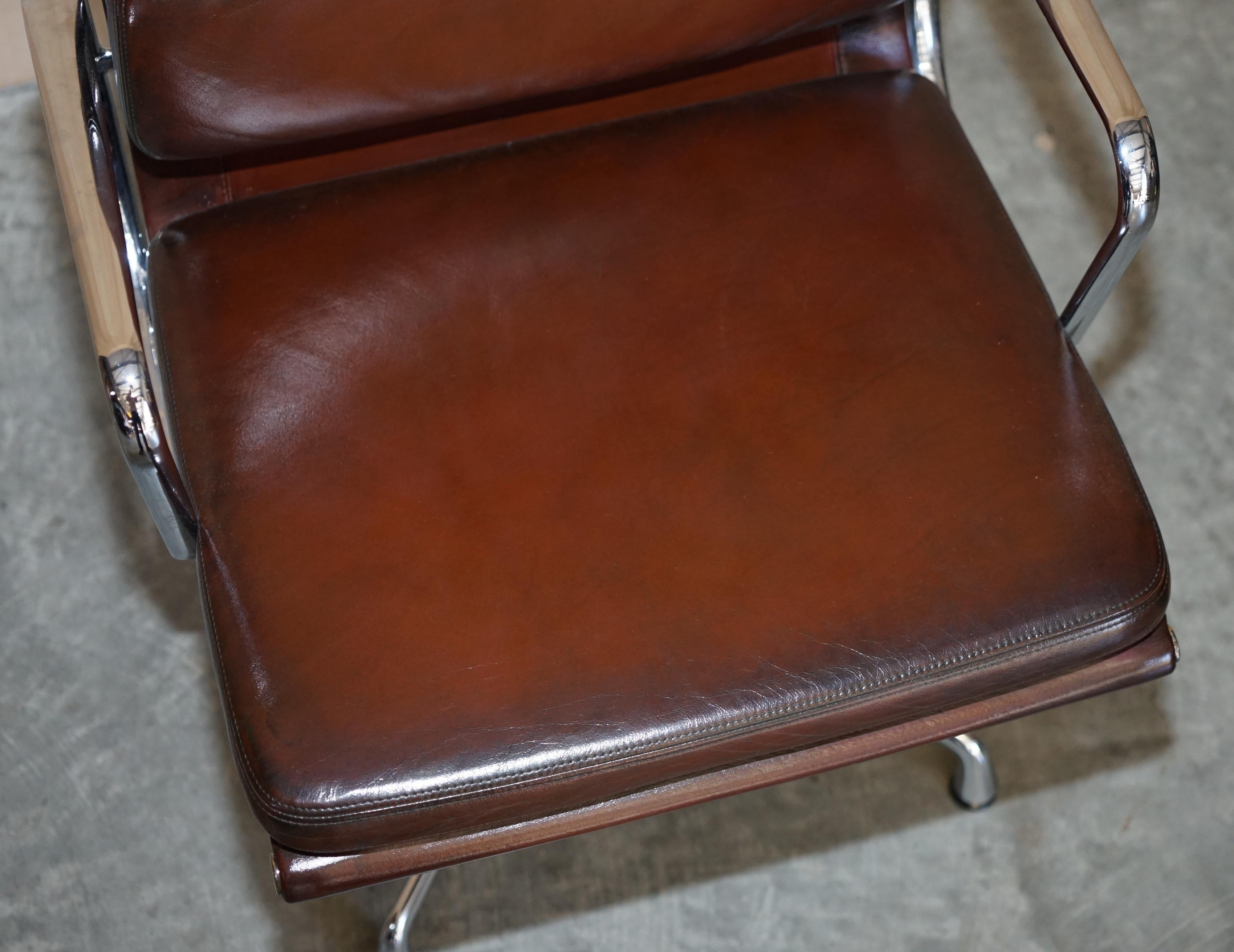 Hand-Crafted Ea 208 One of a Kind Vitra Eames Softpad Brown Leather Office Swivel Armchair