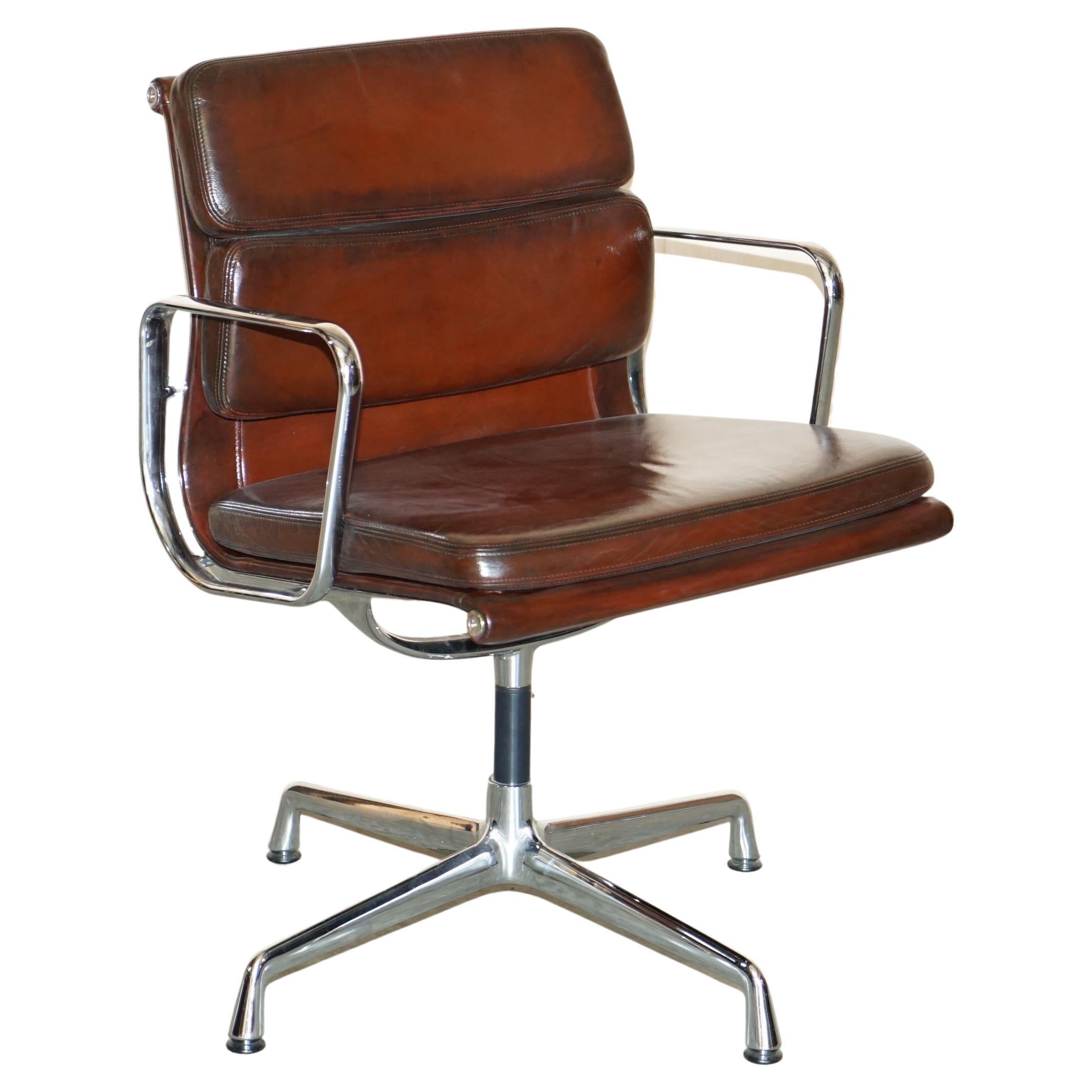Ea 208 One of a Kind Vitra Eames Softpad Brown Leather Office Swivel Armchair