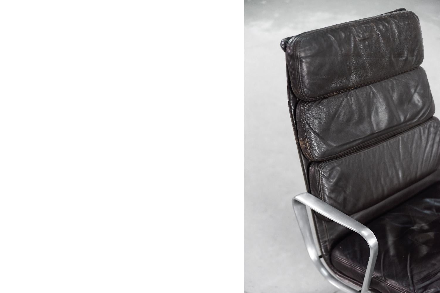 Metal Ea 216 Soft Pad Desk Leather Chair by Charles&Ray Eames for Herman Miller, 1960s