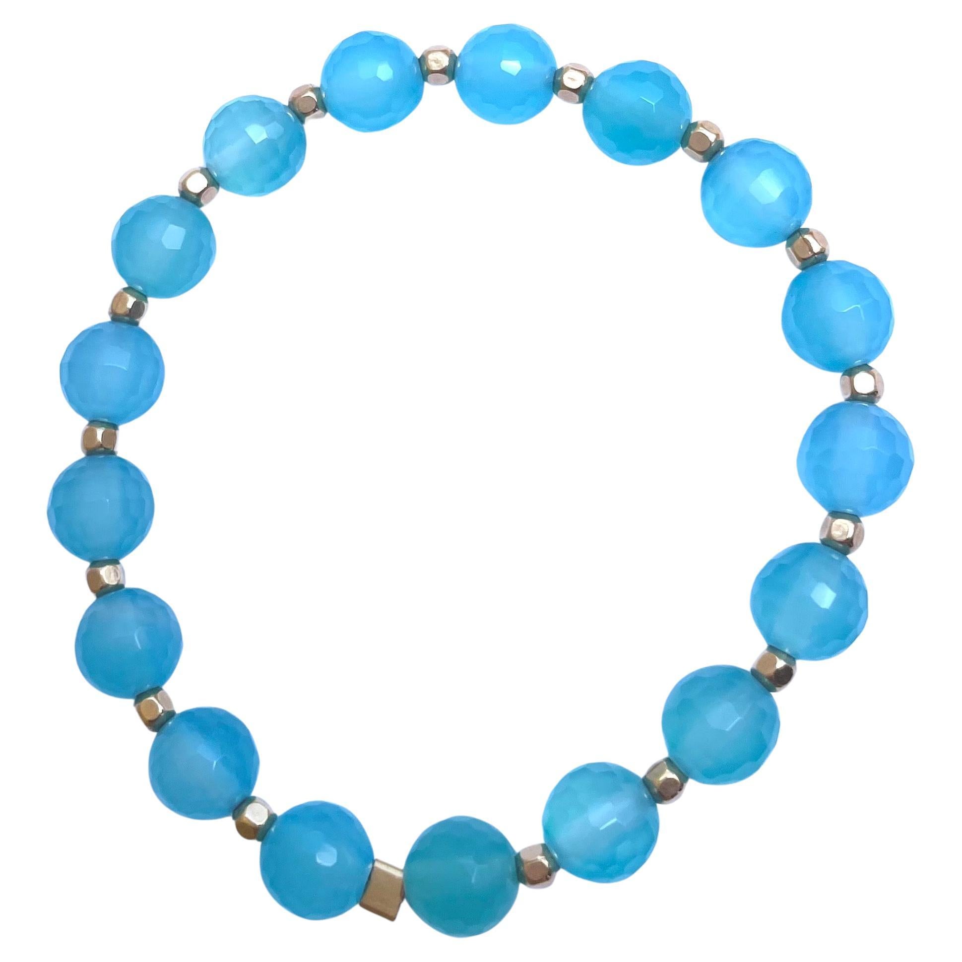 Artisan Sea Blue Chalcedony Quartz Bracelet For Sale